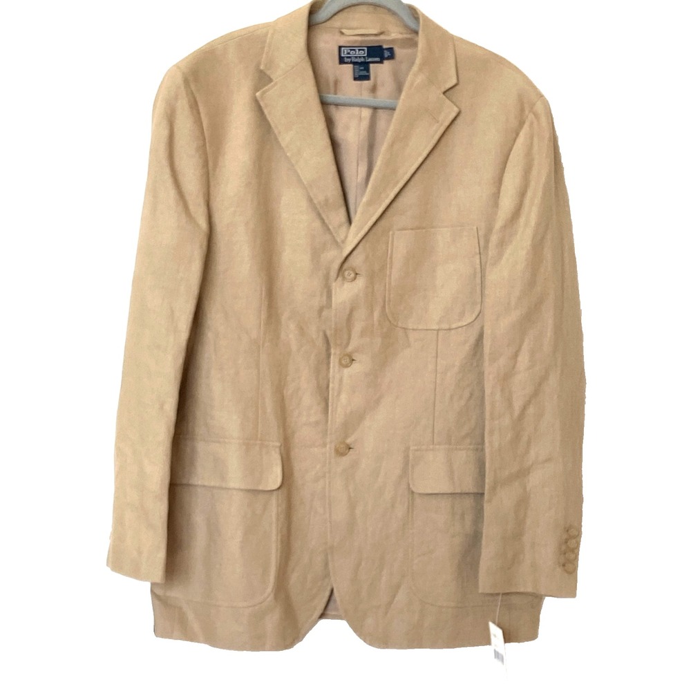 Vtg Polo Ralph Lauren ~  Tan Linen 3-Button Lightweight Blazer/Jacket NEW sz L